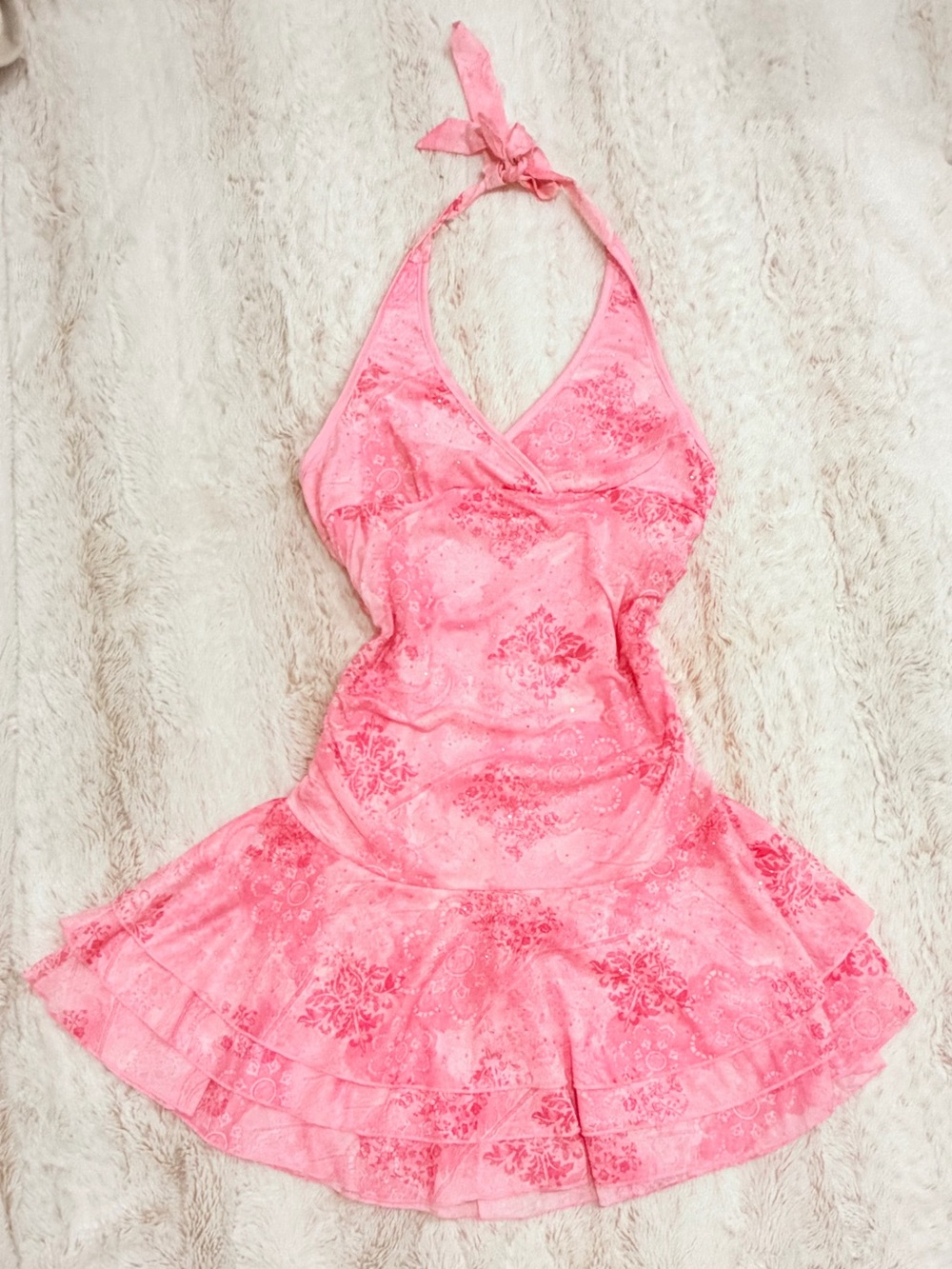Vintage Pink Halter Mini Dress
